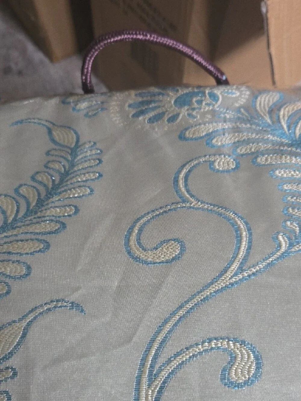 Twin Blue and Cream Jacquard Curtain Panel Set with Valance